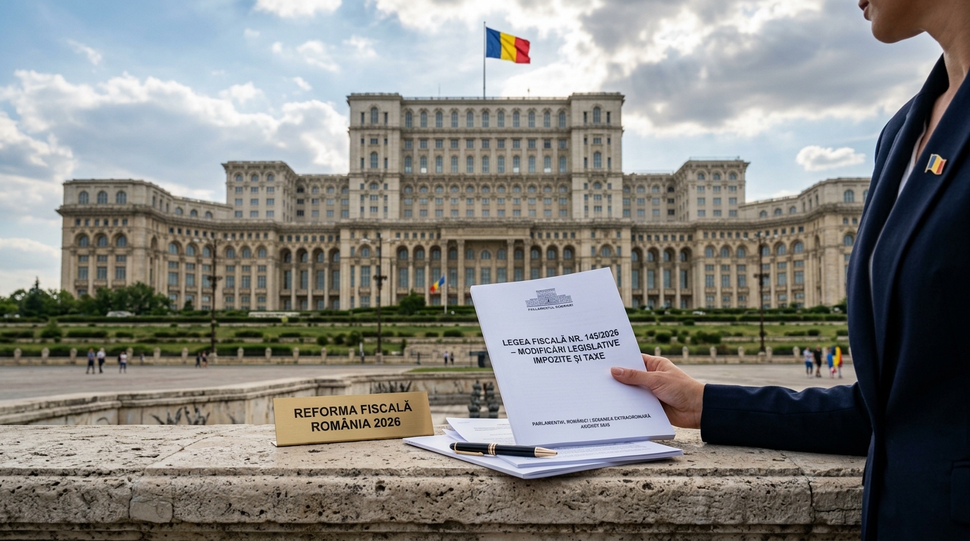 alt_text: Imagine cu Palatul Parlamentului, simbolizând modificări legislative fiscale România august 2026.